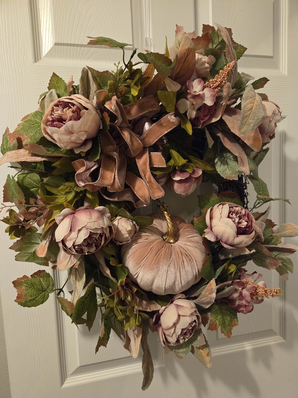 Elegant Pink Velvet Pumpkin Floral Wreath